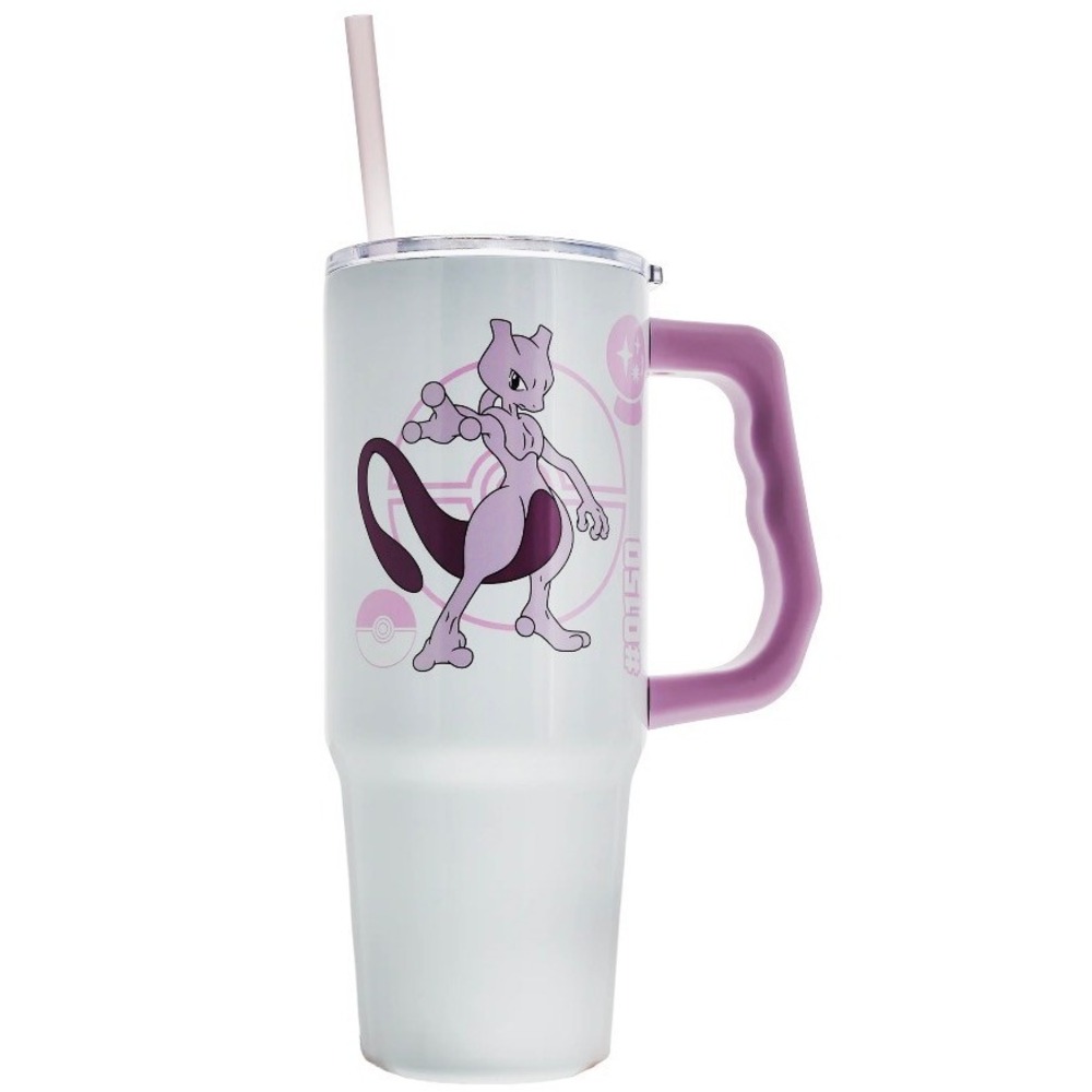 Pokemon Mewtwo 30oz Stainless Steel Insulated Tumbler Mug with Handle and Straw